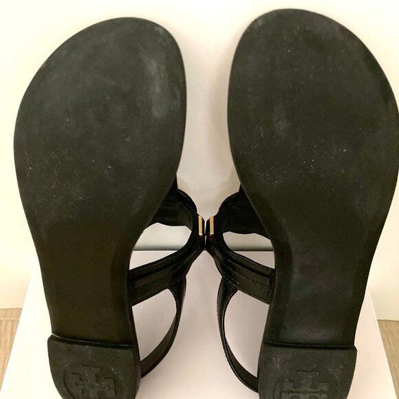 s-l400.jpg TORY BURCH Claire Bryce Thong Sandals Black All Leather Sandals Sz 7.5 LIKE NEW